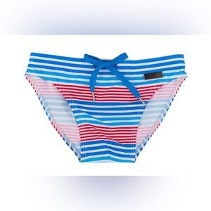 Andrew Christian • Men’s Striped Swim Briefs – Red, White & Blue, Size X S, NWT